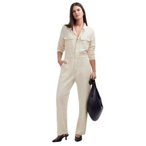 Madewell Cream Long-Sleeve Utility Jumpsuit